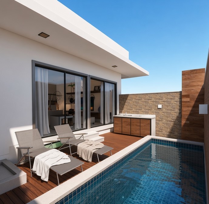 Apartamento T3 com piscina privativa em Palmarejo Grande